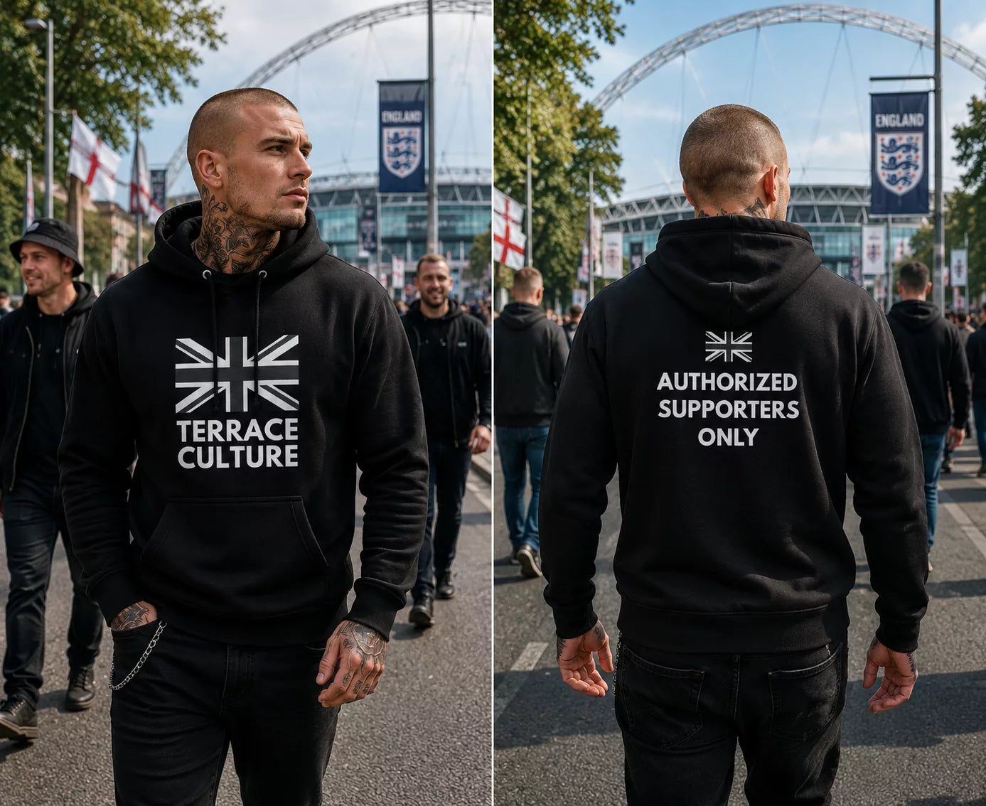 Premium UK Terrace Culture Deep Black Pullover Hoodie