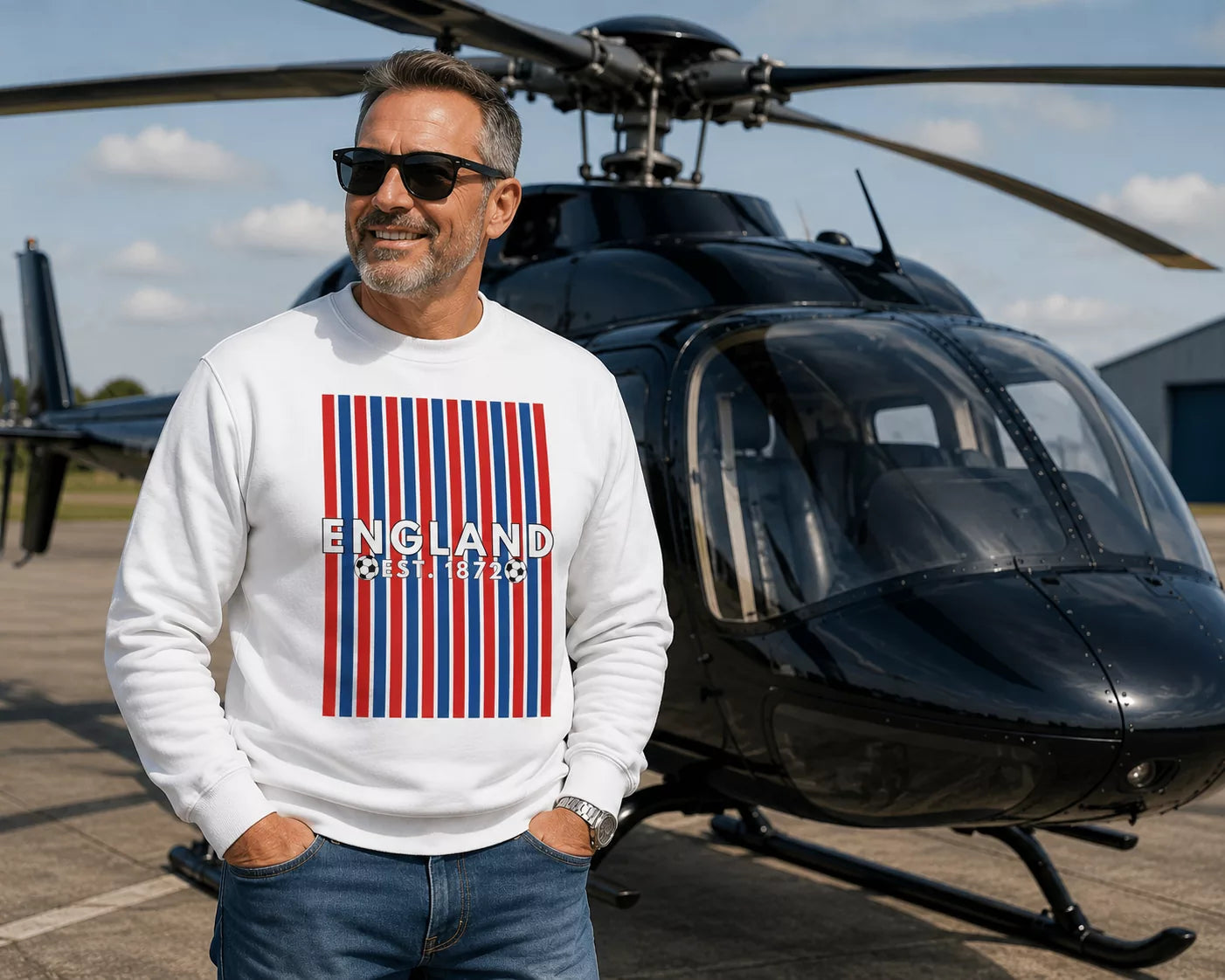England Red Blue Stripe Classic Crewneck Sweatshirt