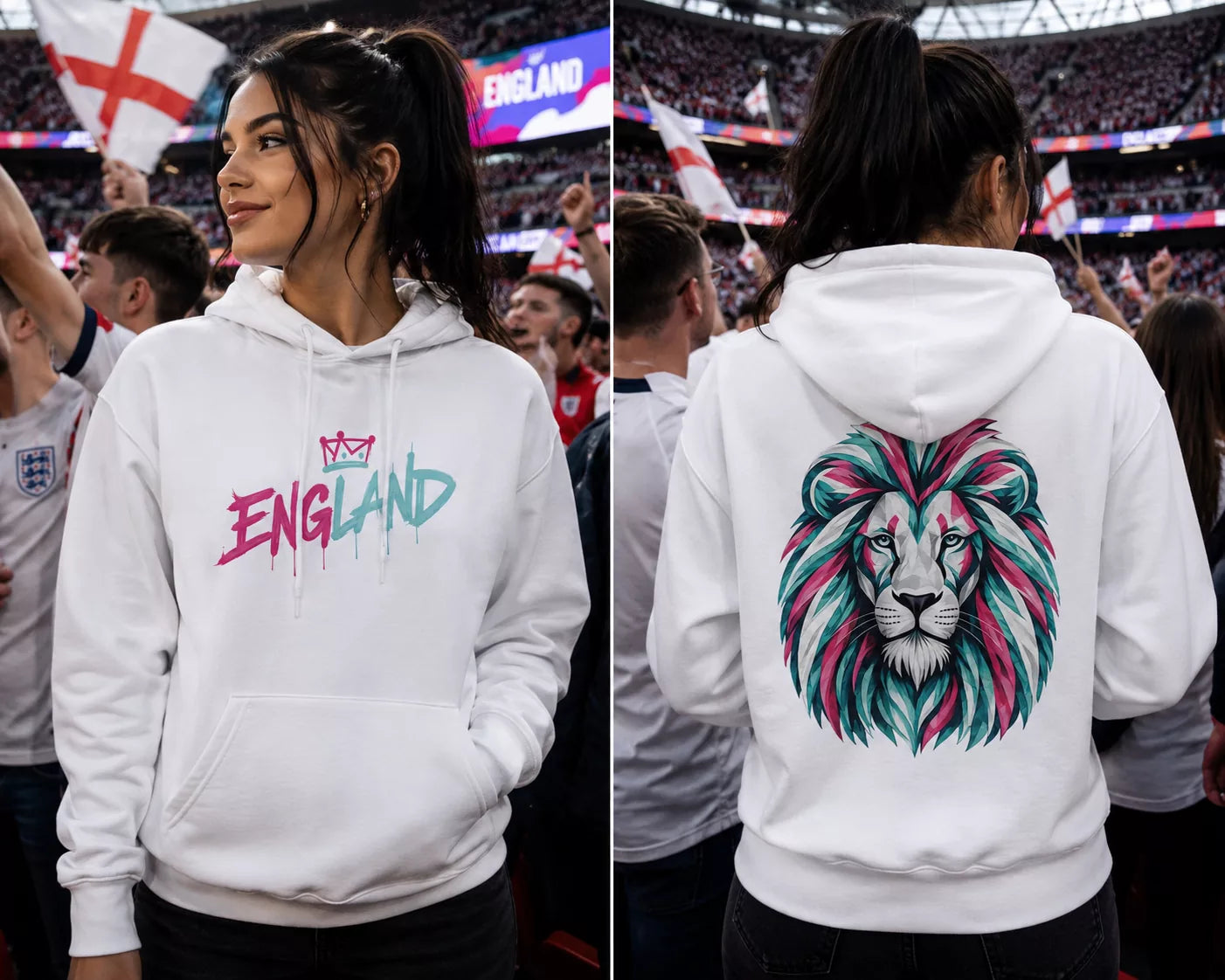 England Vibrant Crown and Lion Classic Pullover Hoodie