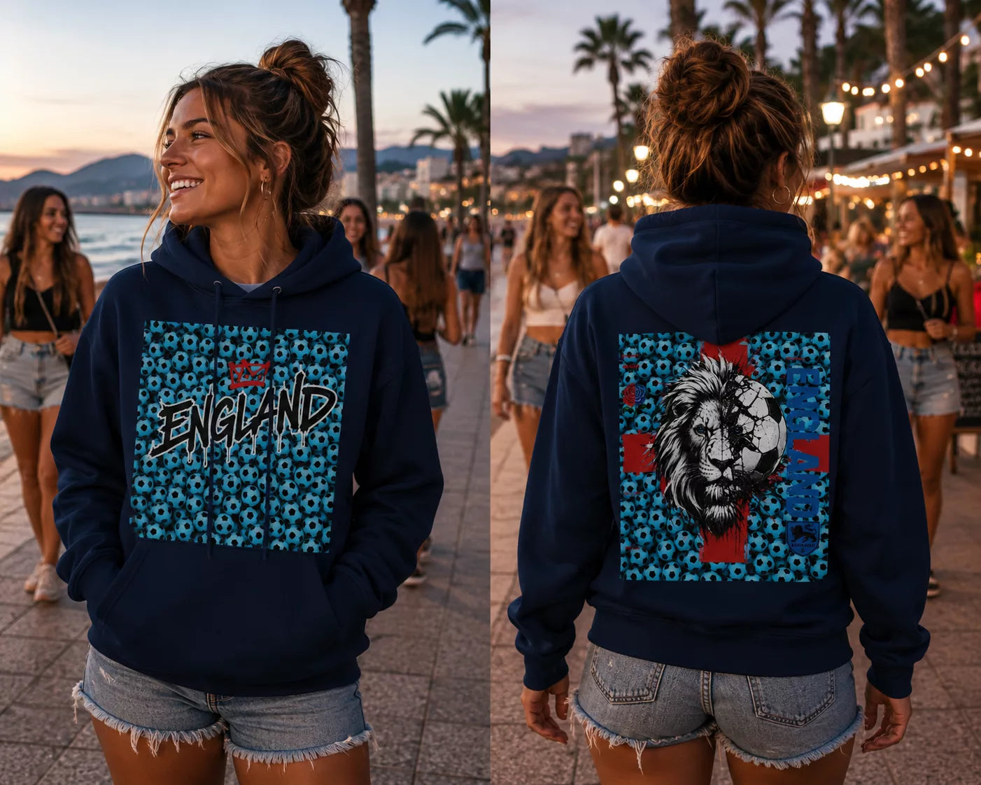 England Crown Blue Football Streetwear Pullover Hoodie